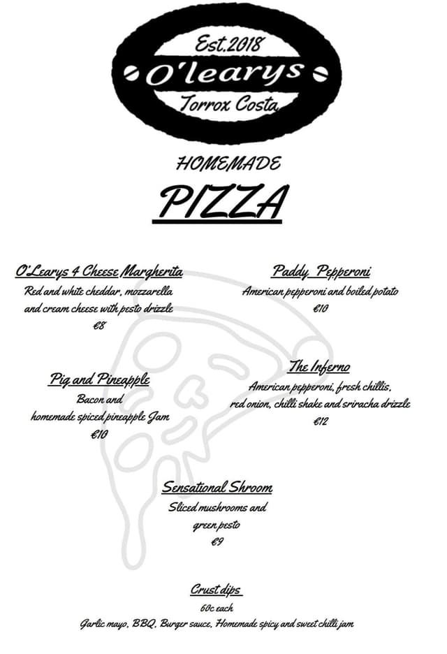 Pizza Menu